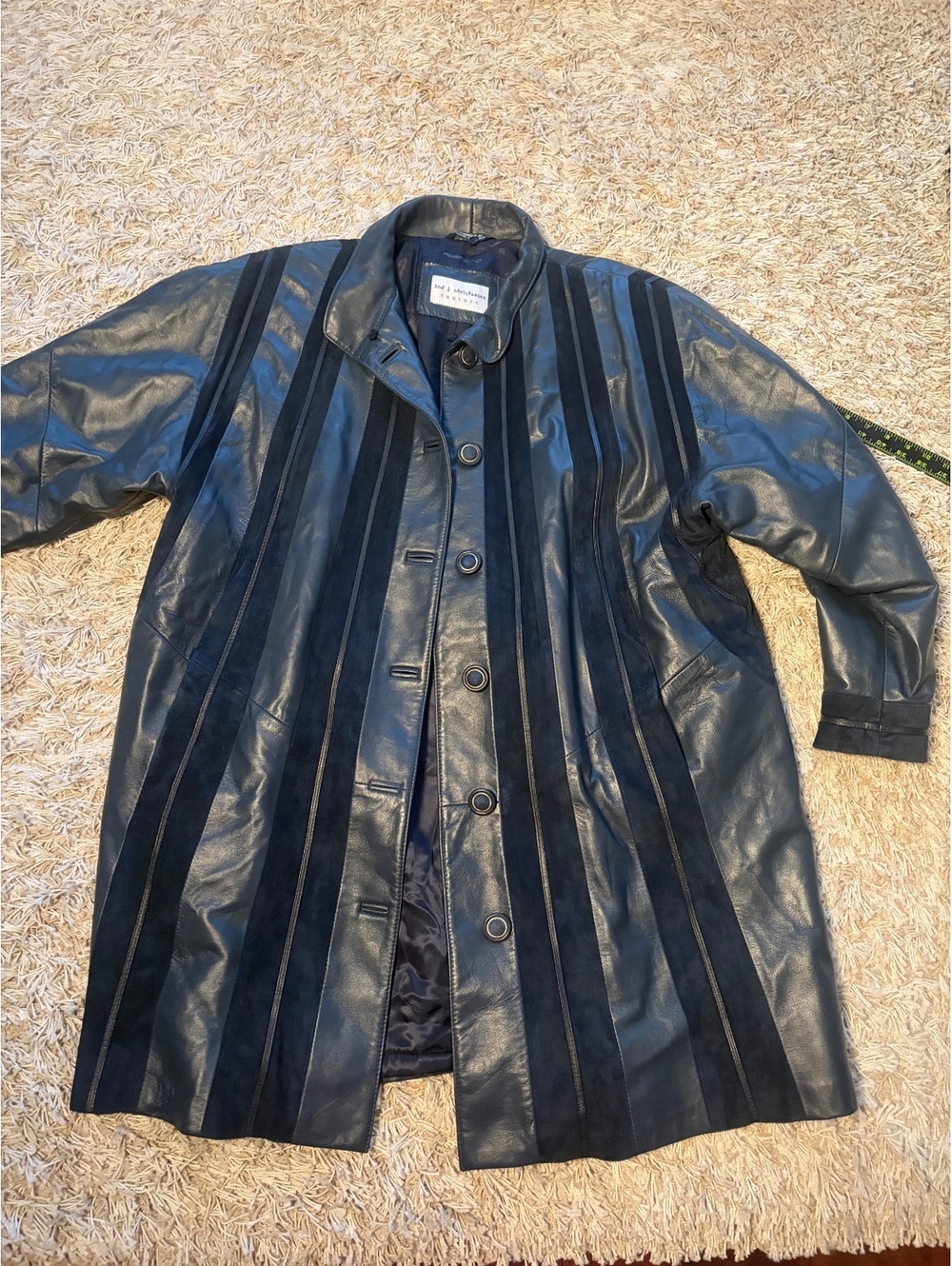 Vintage Black Leather and Suede Long Coat Jacket